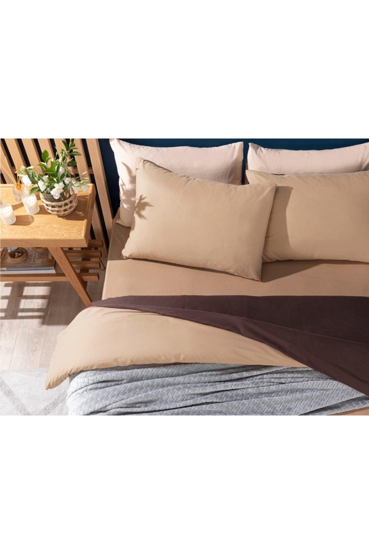 Plain Cotton Double Duvet Cover Set 200x220 Cm Beige - Brown - Swordslife