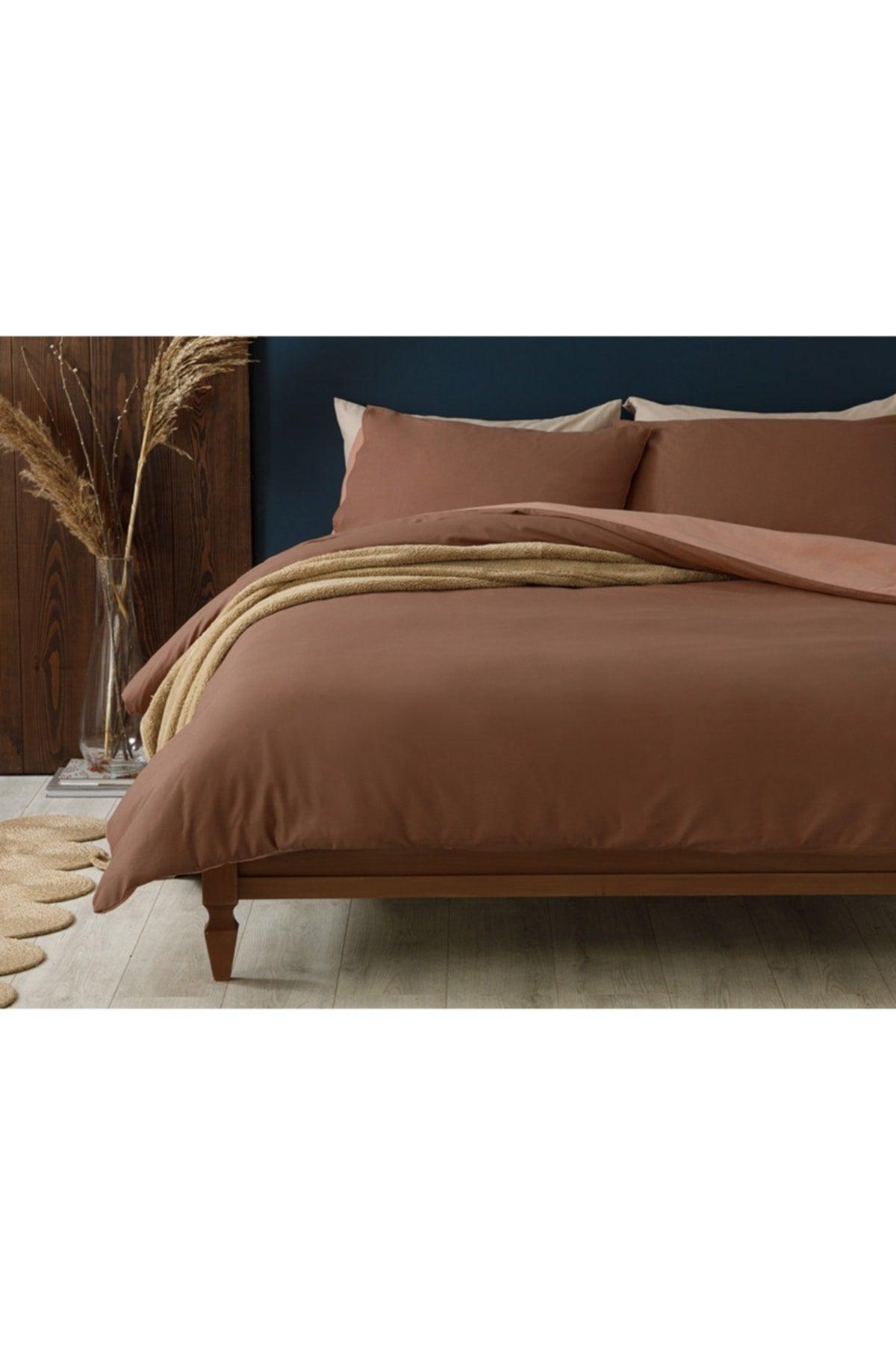 Plain Cotton Single Duvet Cover Set 160x220 cm Brown-Nude - Swordslife