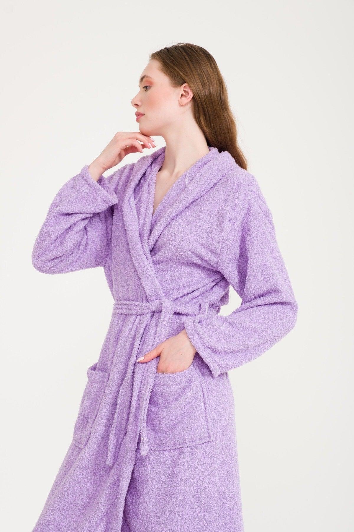 Hooded Plain And Cotton Women's Bathrobe