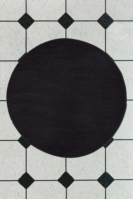 Plush Cap Black Bathroom Rug 100x100 Cm