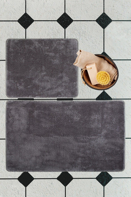 Plush Smoked Bathroom Carpet 2 Pcs Set Washable Non-Slip Post Plush - Swordslife