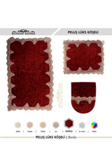 Plush Lux Cornered Claret Red 3 Piece Lacy Closet Set Dowry Bathroom Carpet Mat Set - Swordslife