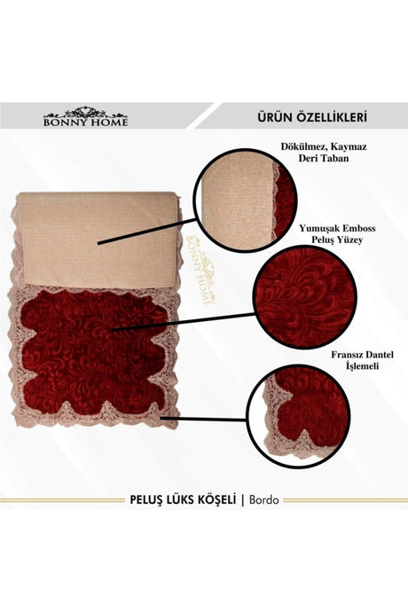 Plush Lux Cornered Claret Red 3 Piece Lacy Closet Set Dowry Bathroom Carpet Mat Set - Swordslife