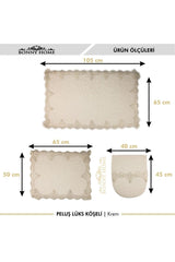 Plush Lux Cornered Cream 3 Piece Lacy Closet Set Dowry Bathroom Carpet Mat Set - Swordslife