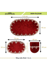 Plush Lux Oval Claret Red 3-Piece Dowry French Lace Guipure Closet Set Bath Mat Set - Swordslife