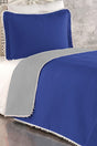 100% Cotton Single Bedspread ( Pique ) Set With Pompom Indigo/gray - Swordslife