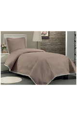 100% Cotton Single Bedspread with Pompom ( Pique ) Set Brown - Swordslife