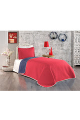 100% Cotton Single Bedspread ( Pique ) Set With Pompom Red/Navy Blue - Swordslife