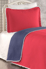 100% Cotton Single Bedspread ( Pique ) Set With Pompom Red/Navy Blue - Swordslife