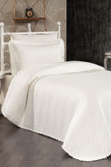 100% Cotton Single Bedspread with Pompom ( Pique ) Set Cream - Swordslife