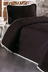 Pompom 100% Cotton Single Bedspread ( Pique ) Set Black - Swordslife