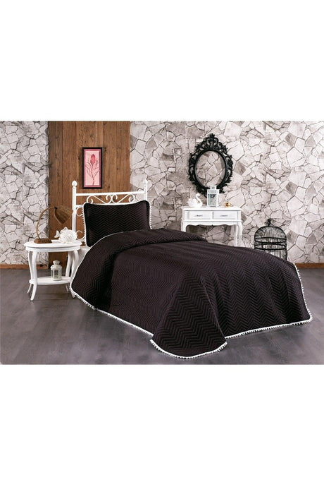 Pompom 100% Cotton Single Bedspread ( Pique ) Set Black - Swordslife