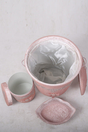 Powder 6 Pcs Lacy Bathroom Dirty Laundry Basket Set + Bath Mat Set - Swordslife