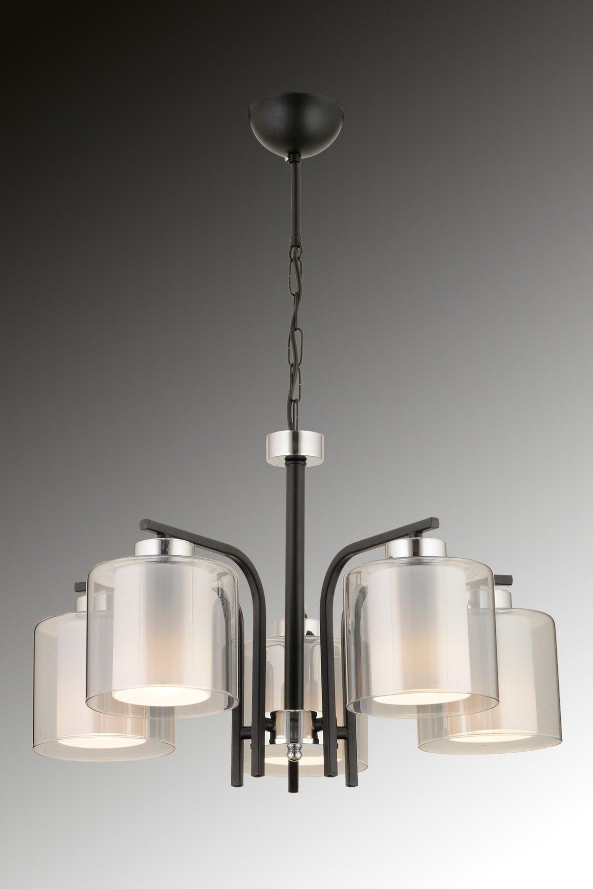 Poyraz 5 Li Modern Mica Headed Suspended Chandelier - Swordslife