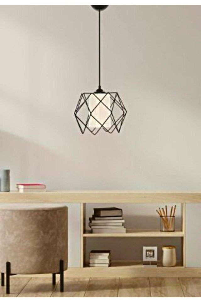 Prism White Mica Black Single Pendant Chandelier - Swordslife