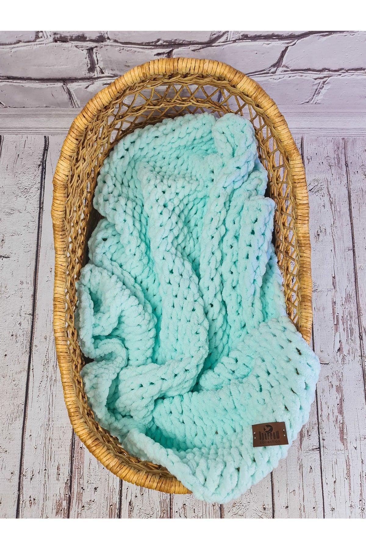 Pufy Hand Knitted Blanket Mint Hand Knitted Baby Blanket - Swordslife