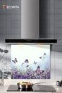 Purple Flowers And Butterflies | Glass Stove Back