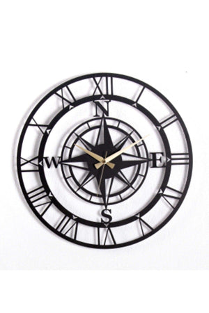 Compass Metal Black Wall Clock 1.5 Mm Thickness 41x41 Cm - Swordslife
