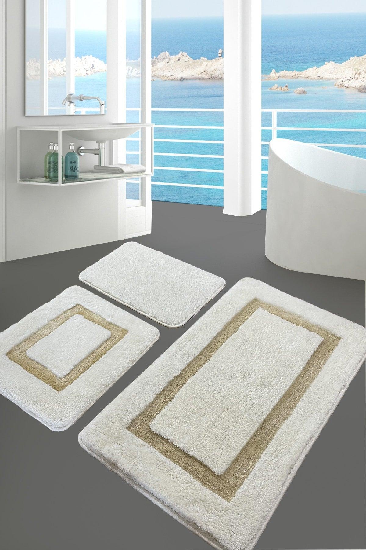 Quadrato Stone 3 Pcs Set Bathroom Carpet Mat Non-Slip Base Washable - Swordslife