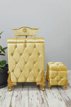 Quilted Mdf Gold Color 3 Pcs Laundry Basket Dirty Basket Bathroom Set - Swordslife