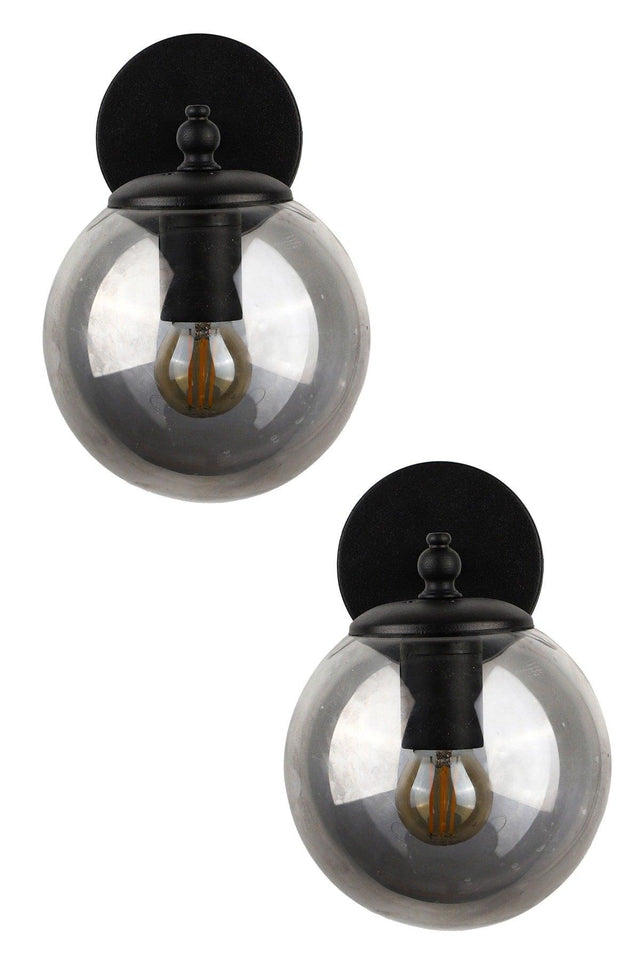 Rain Sconce 2 Pieces Black-smoked Globe Glass - Swordslife