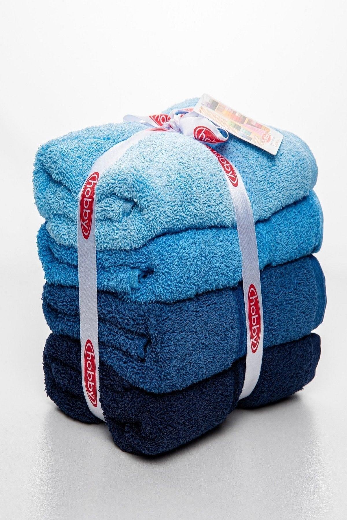 Rainbow 4 Pcs Blue Bag Set Towels