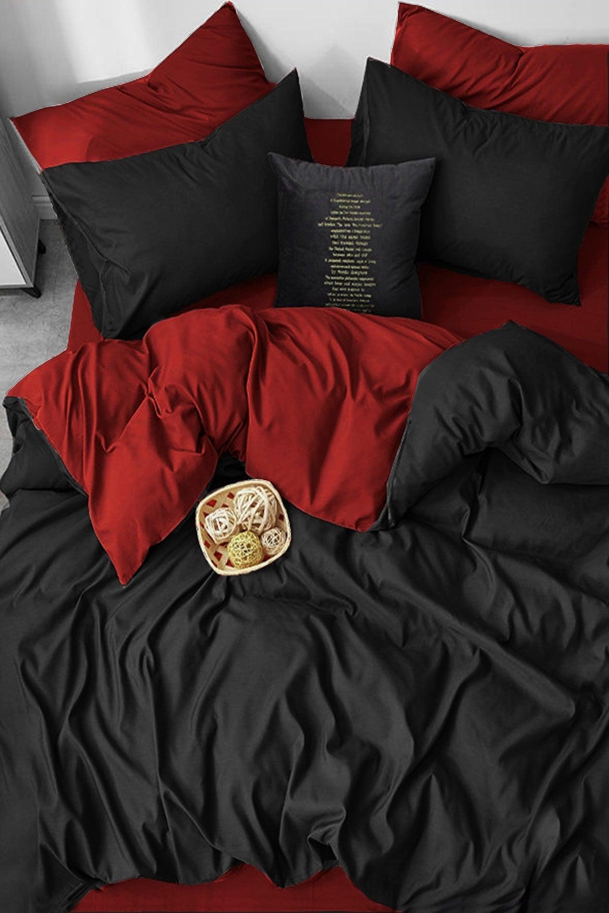 Ranforce 100% Cotton Duvet Cover Set Single Black-red - Swordslife