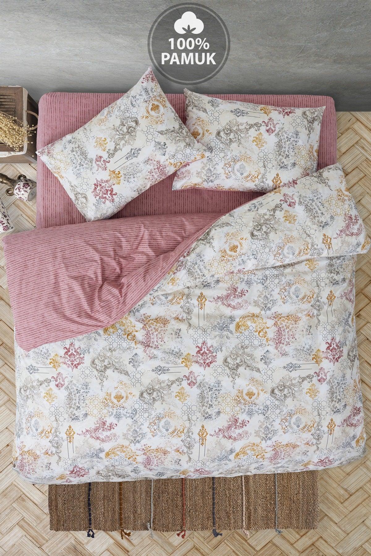 Ranforce Double Elastic Bed Linen Duvet Cover Set Antique Dried Rose - Swordslife