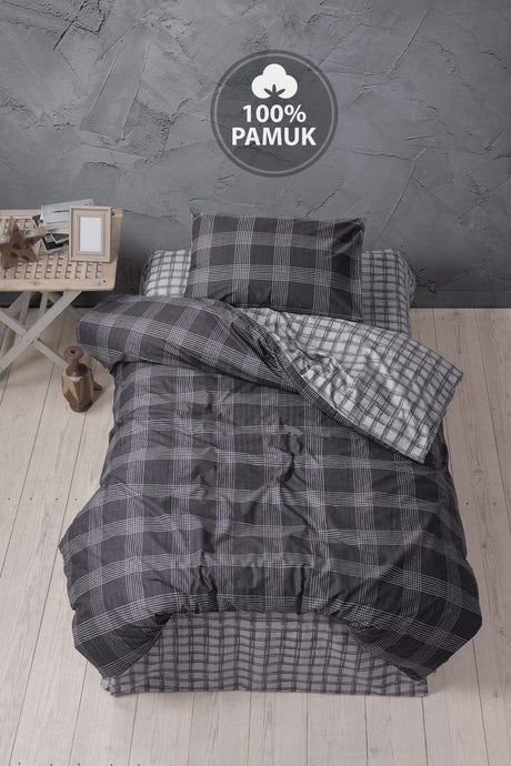 Ranforce Single Duvet Cover Set Plaid Anthracite - Swordslife