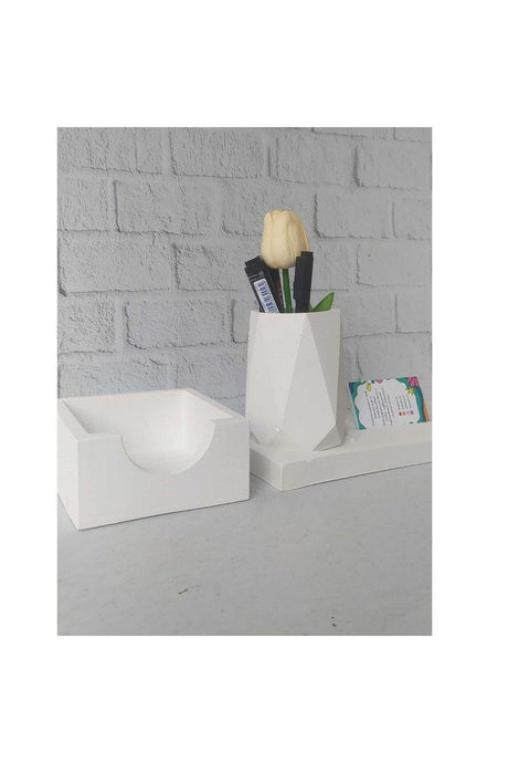 Raw White Concrete Notepad And Pen Holder