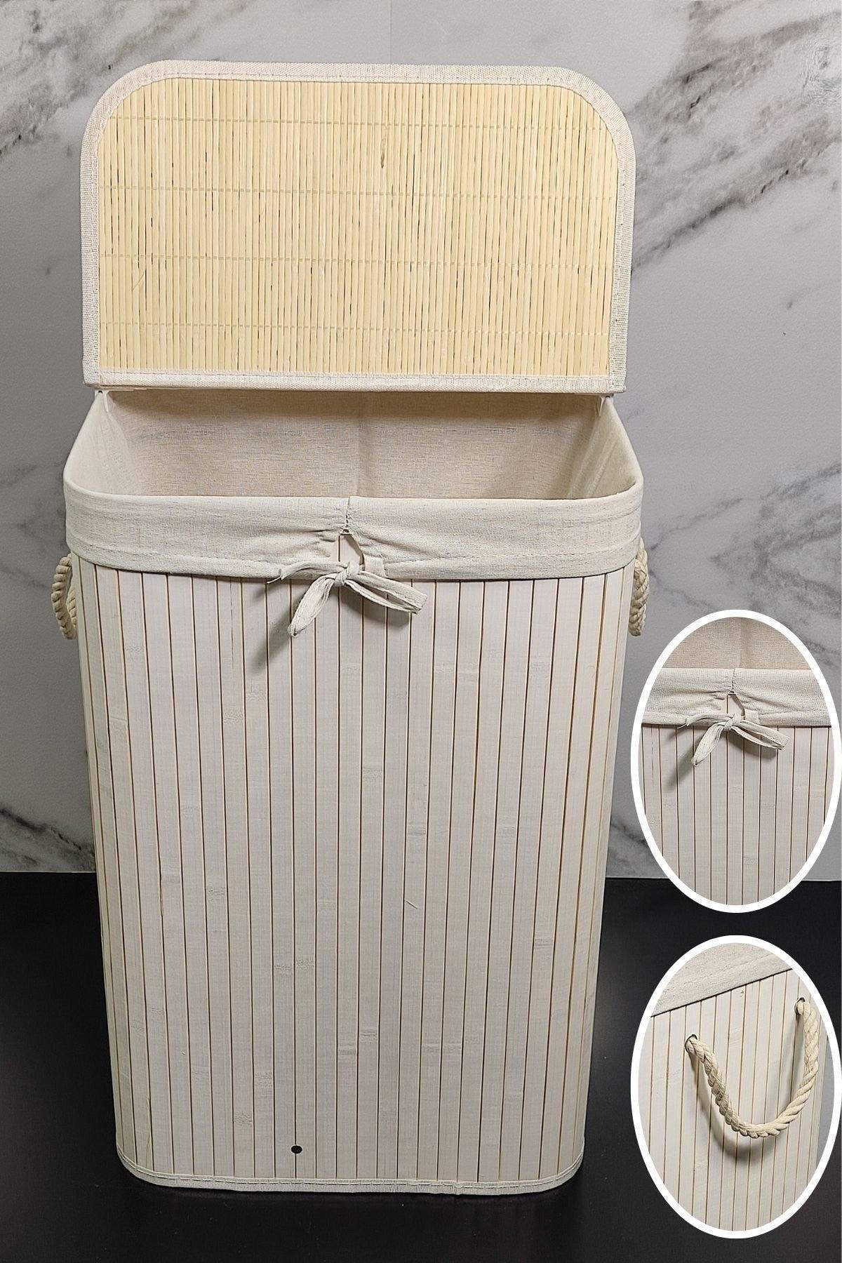 Rectangle Bamboo Laundry Basket White Cl-6002-04 - Swordslife