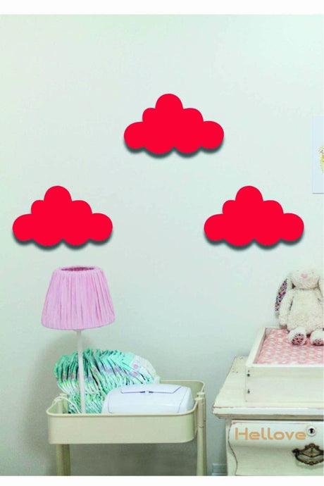 Red Cloud 3 Piece Set Cloud Wooden Wall Decor Kids Room Ornament. - Swordslife
