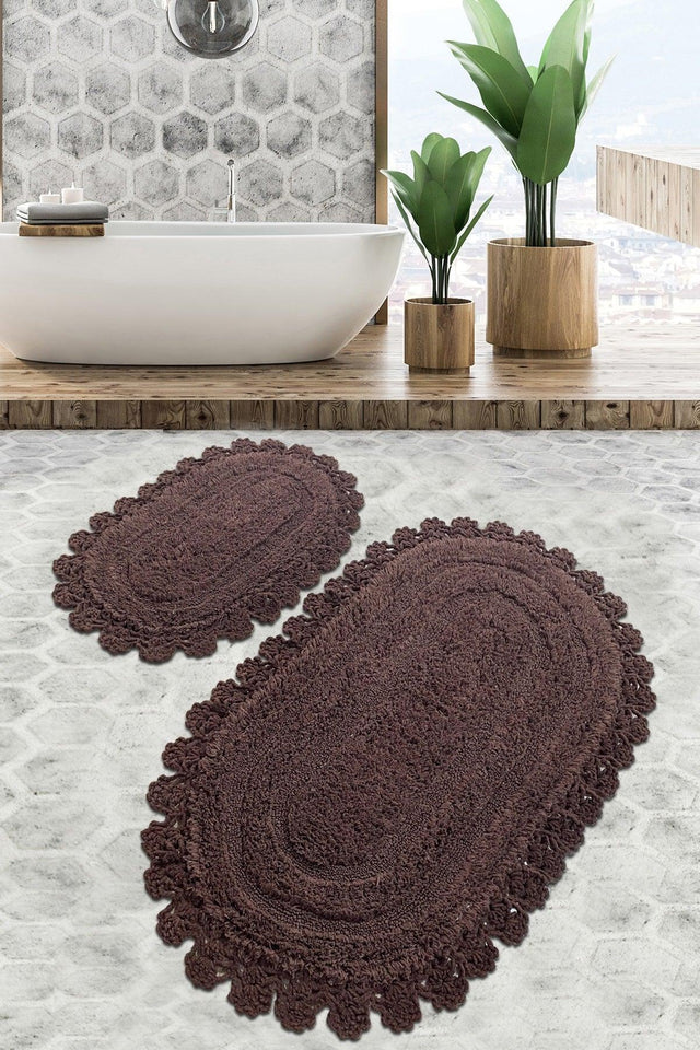 Regnum Cotton Cocoa Set of 2 Bathroom Rug Washable - Swordslife