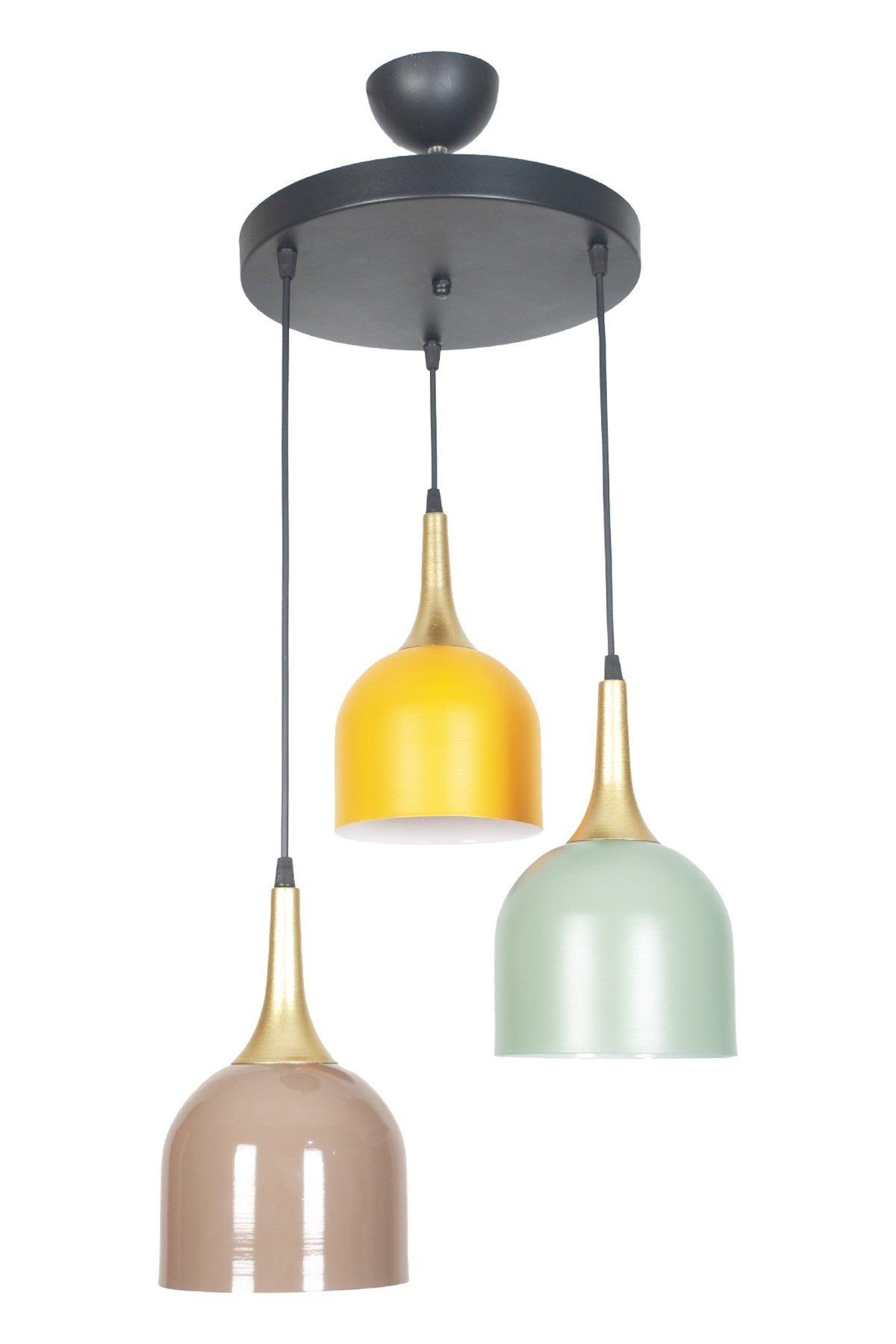 Reina Modern Design Metal Mix Orange Brown Green Color Pendant Lamp Cafe - Kitchen 3 Piece Chandelier - Swordslife