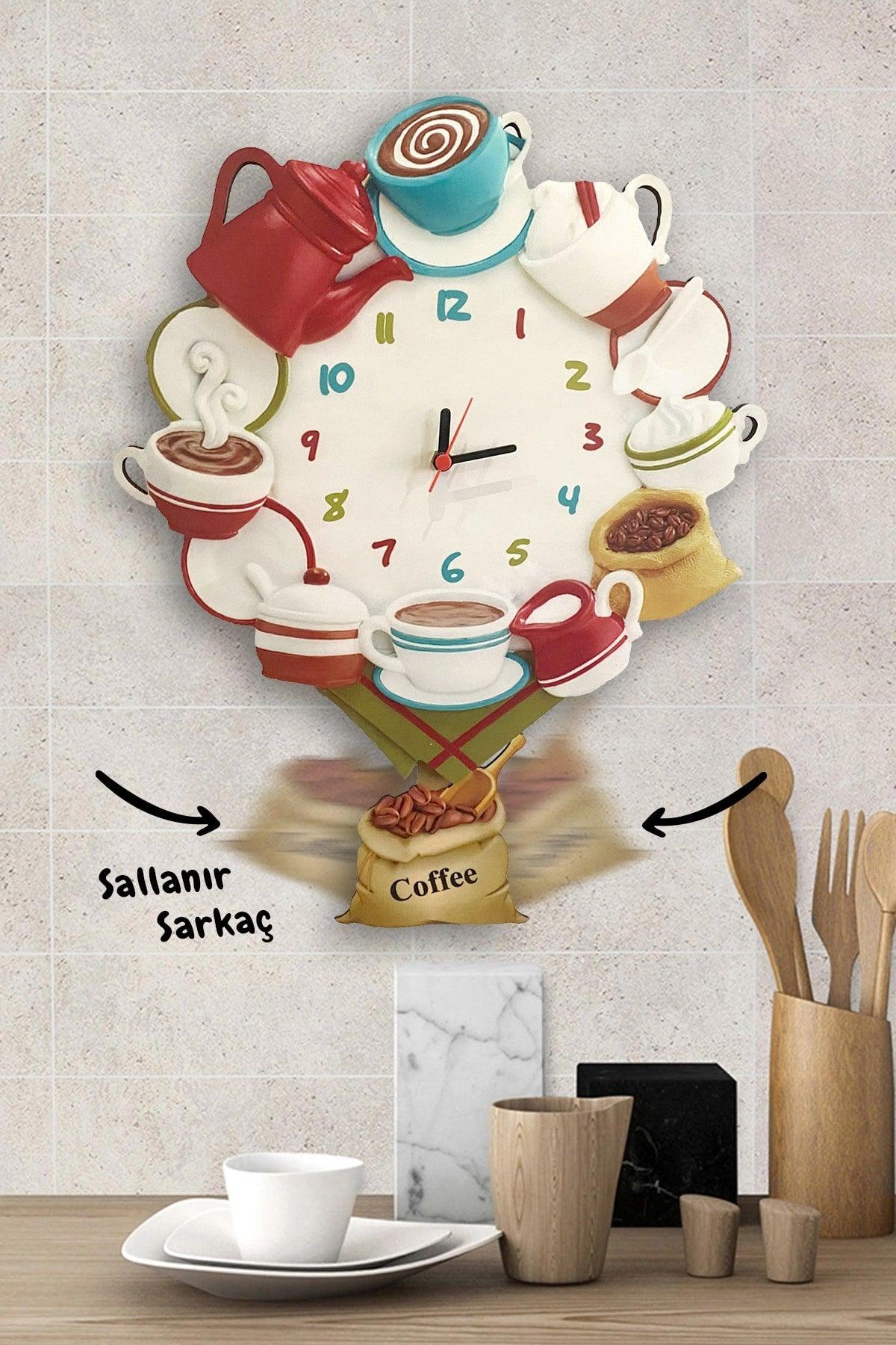 Colorful Coffee Feast Swinging Pendulum Kitchen Wall Clock - Swordslife