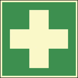Rescue sign Emphasis - First aid 148x148mm green / white illuminated self-adhesive - Swordslife