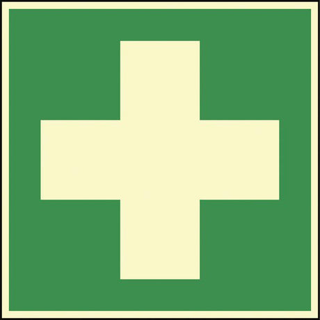 Rescue sign Emphasis - First aid 148x148mm green / white illuminated self-adhesive - Swordslife