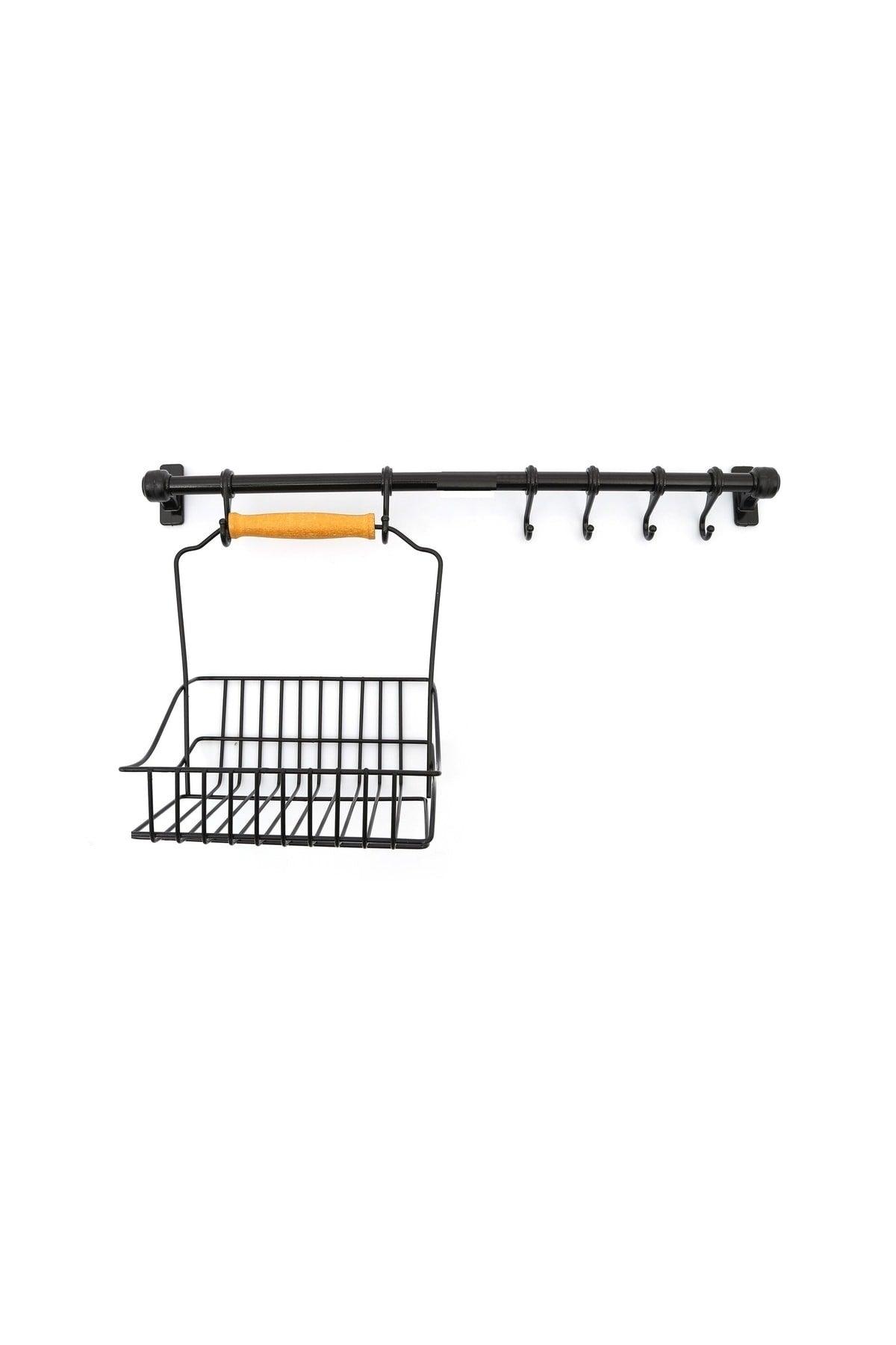 Retro Wrought Iron Basket Screwed On The Wall With 6 Hooks