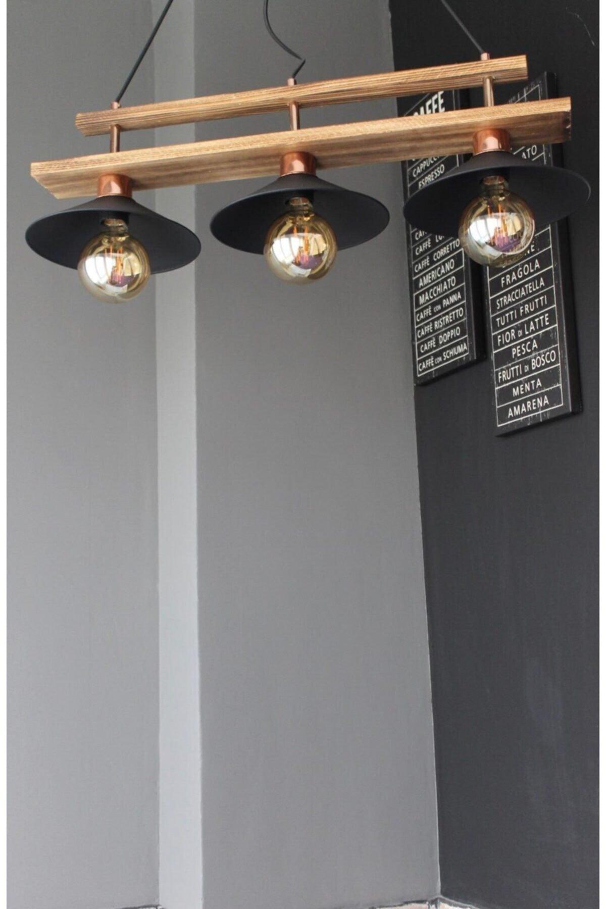 Retro Wintage Tumbled Black Copper Wood 3-Pendant Pendant Chandelier - Swordslife