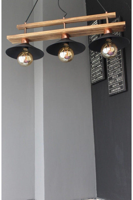 Retro Wintage Tumbled Black Copper Wood 3-Pendant Pendant Chandelier - Swordslife