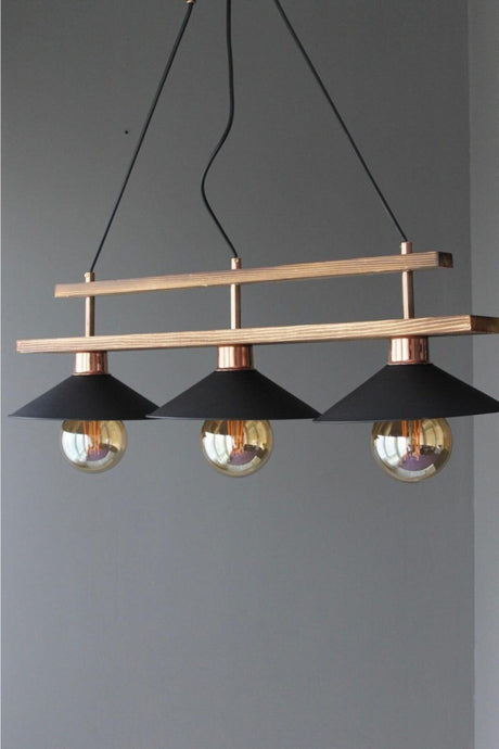 Retro Wintage Tumbled Black Copper Wood 3-Pendant Pendant Chandelier - Swordslife