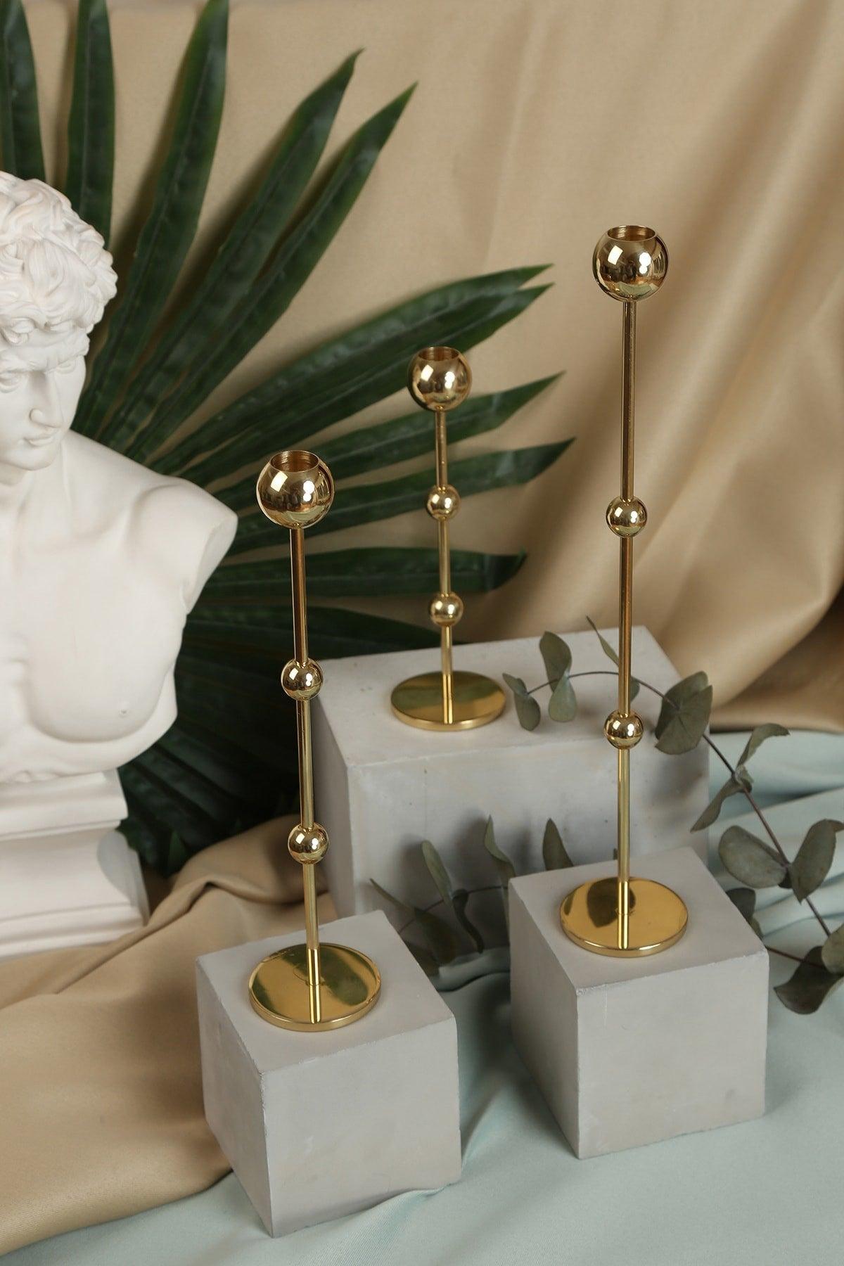 Brass Handmade Long Ball Candlestick Dubai Triple Set - Swordslife