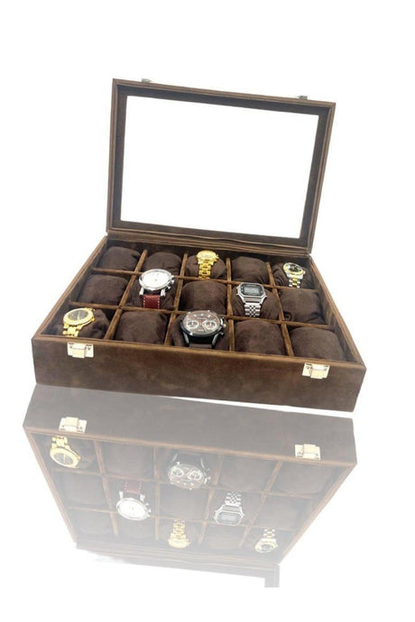 Richbox 15 Pack Watch Box Suede Brown - Swordslife