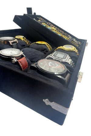 Richbox 9 Watch Bracelet Or Rosary Jewelry Box Decorative Corner Protected Suede Black - Swordslife