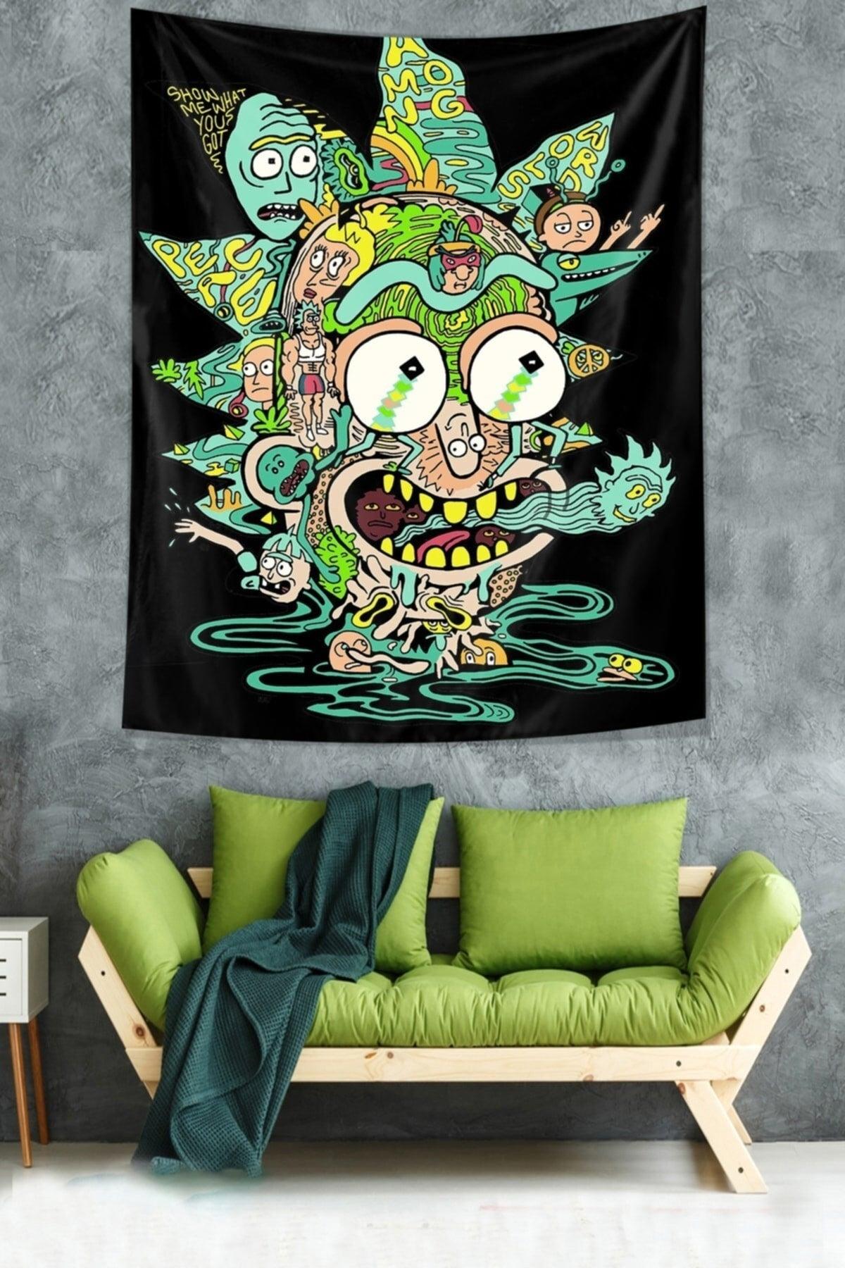 Rick And Morty Pattern Stain Resistant Velvet Textured Fabric Wall Covering Wall Carpet Tapestry - Swordslife