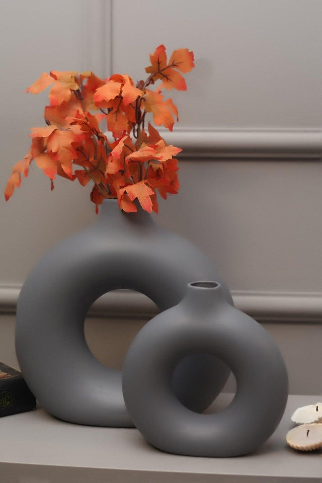 Ring Vase Bohemian Vase Set of 2 Gray - Swordslife