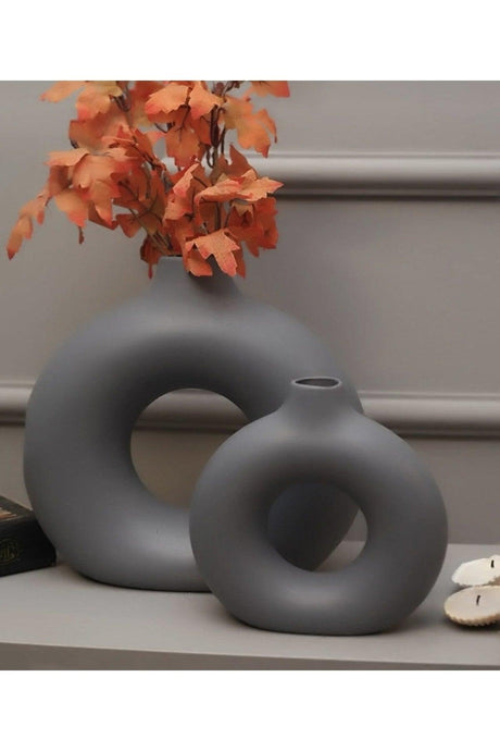 Ring Vase Bohemian Vase Set of 2 Gray - Swordslife