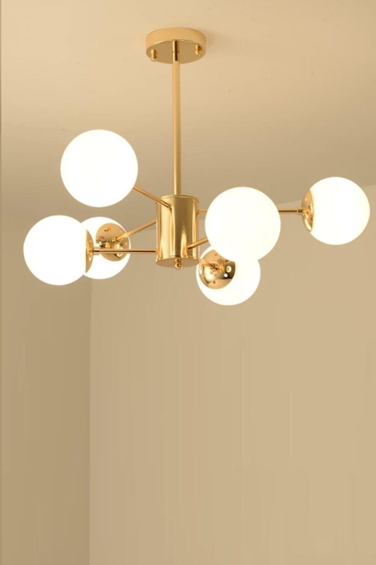 Rita Modern Gold Plated White Globe Glass Six Chandelier - Swordslife