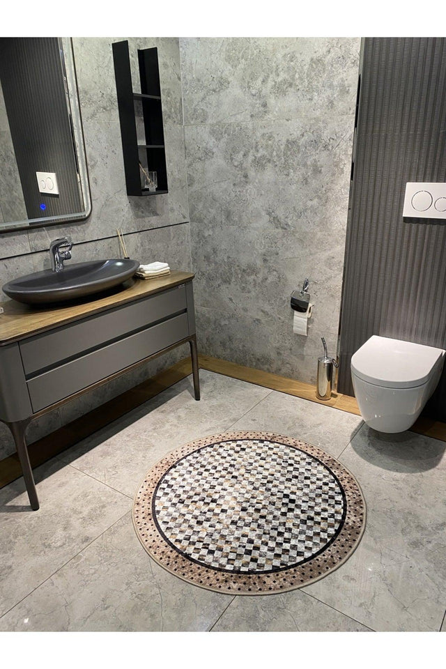 Robert Checker Pattern Round Bathroom Without Fringe