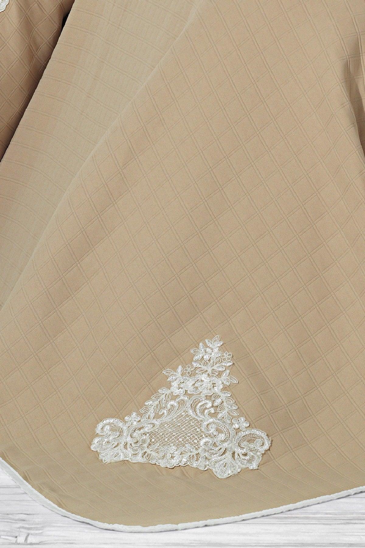 Romans French Lace Jacquard Bedspread Set Double (7 PIECES) Cappuccino - Swordslife